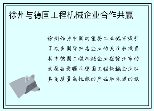 徐州与德国工程机械企业合作共赢